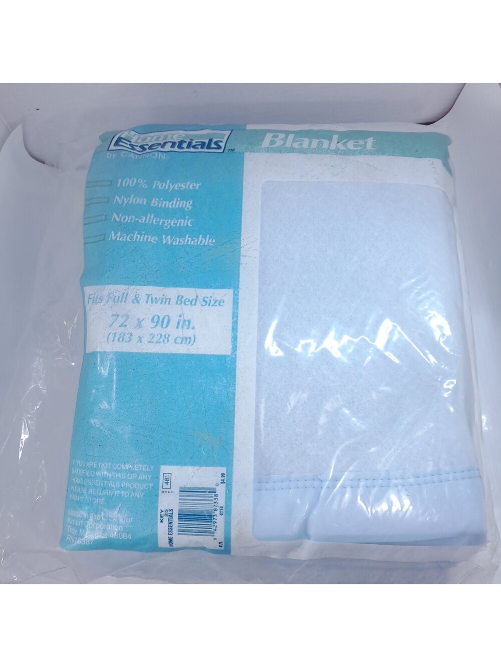 New Kmart Home Essentials Blue Blanket Twin Full USA nylon satin trim Vintage